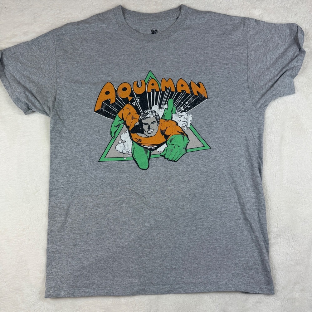 DC Comics Aquaman Graphic T-Shirt Mens Large Gray Heather Short Sleeve Tee L